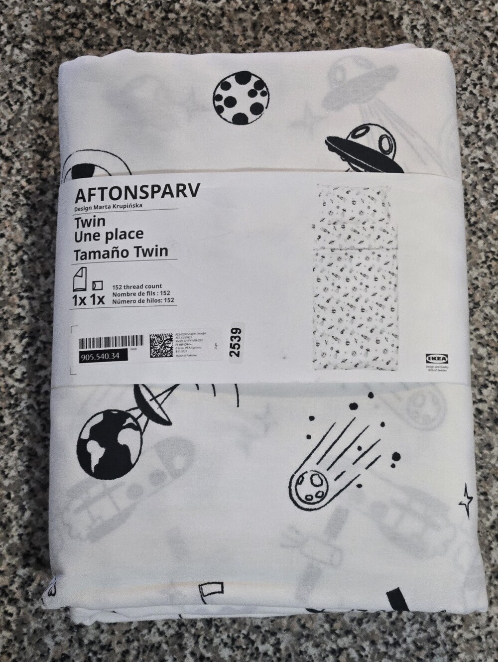 Retired IKEA AFTONSPARV Twin Duvet Cover - White and Black Space Print